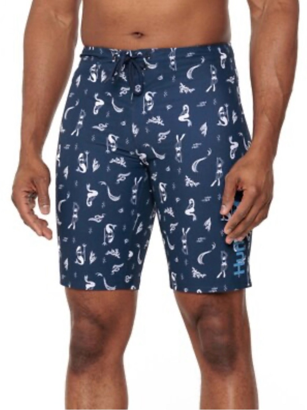 Hurley Navy Blue Printed Men’s Boardshorts with White Mermaid Motif